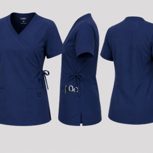 Wrap neck side pocket scrub top